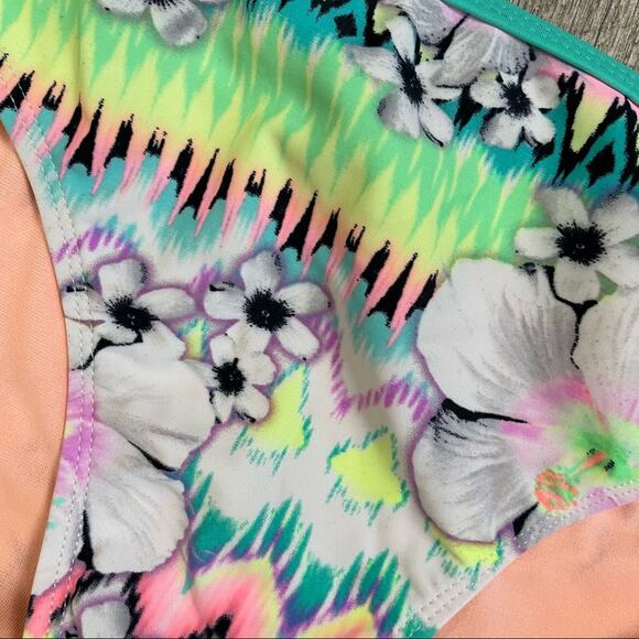 OP bikini floral bottoms solid lace front top - Picture 6 of 13
